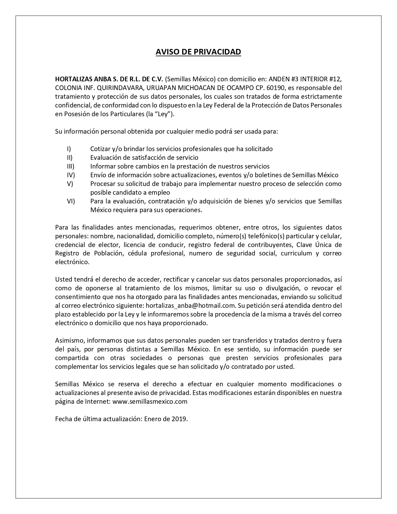 Aviso de Privacidad